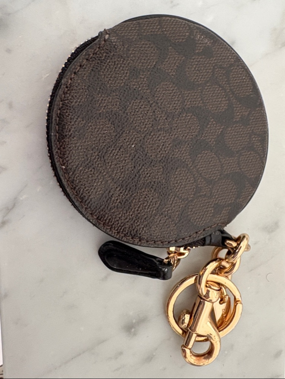 Coach Brown Signature Round Coin Case with Gold Hardware - Picture 2 of 2